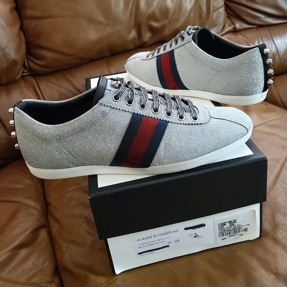 Men's Gucci Bambi Web Metallic Silver Glitter Size 9
